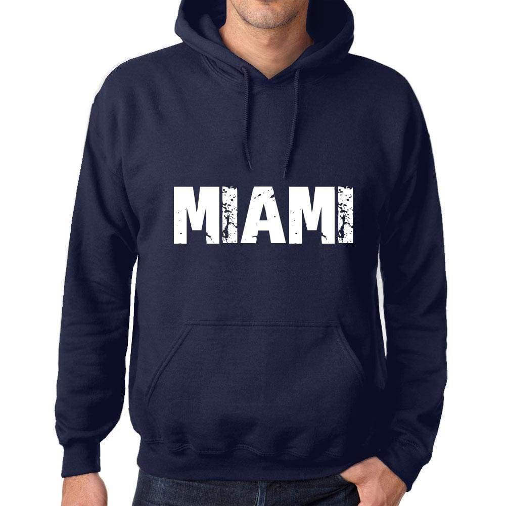 Unisex Printed Graphic Cotton Hoodie Popular Words Miami French Navy - French Navy / Xs / Cotton - Hoodies