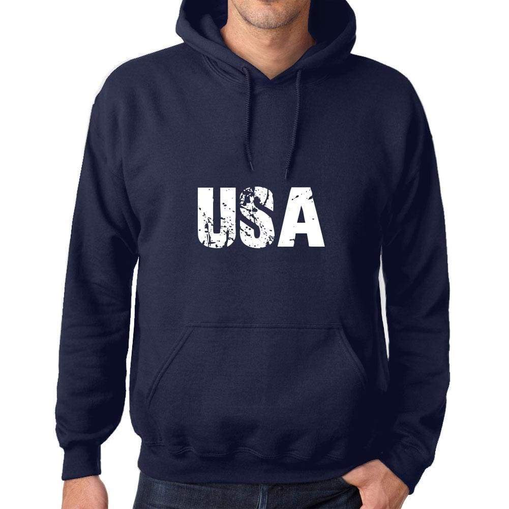 Unisex Printed Graphic Cotton Hoodie Popular Words Usa French Navy - French Navy / Xs / Cotton - Hoodies