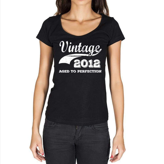 Vintage Aged To Perfection 2012 Black Womens Short Sleeve Round Neck T-Shirt Gift T-Shirt 00345 - Black / Xs - Casual