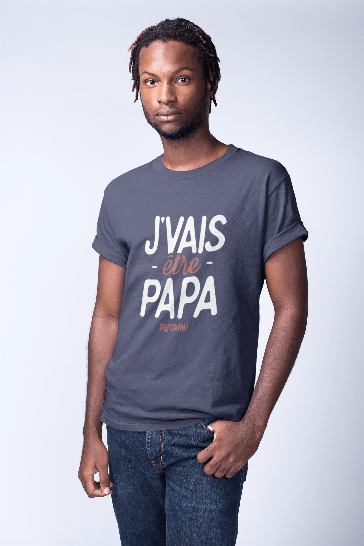 Ultrabasic - Graphique Homme J'vais Être Papa Putain T-Shirt Marine Letter Denim